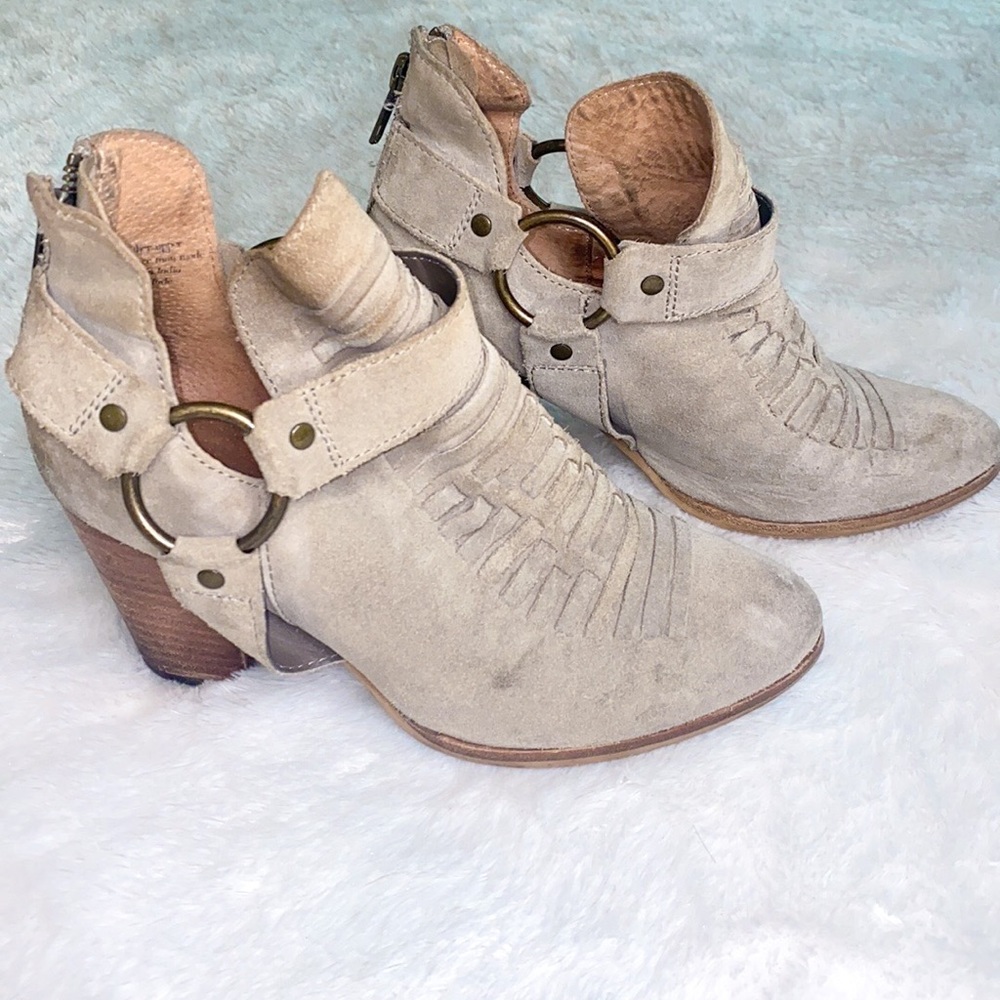 Taupe Suede Heeled Booties